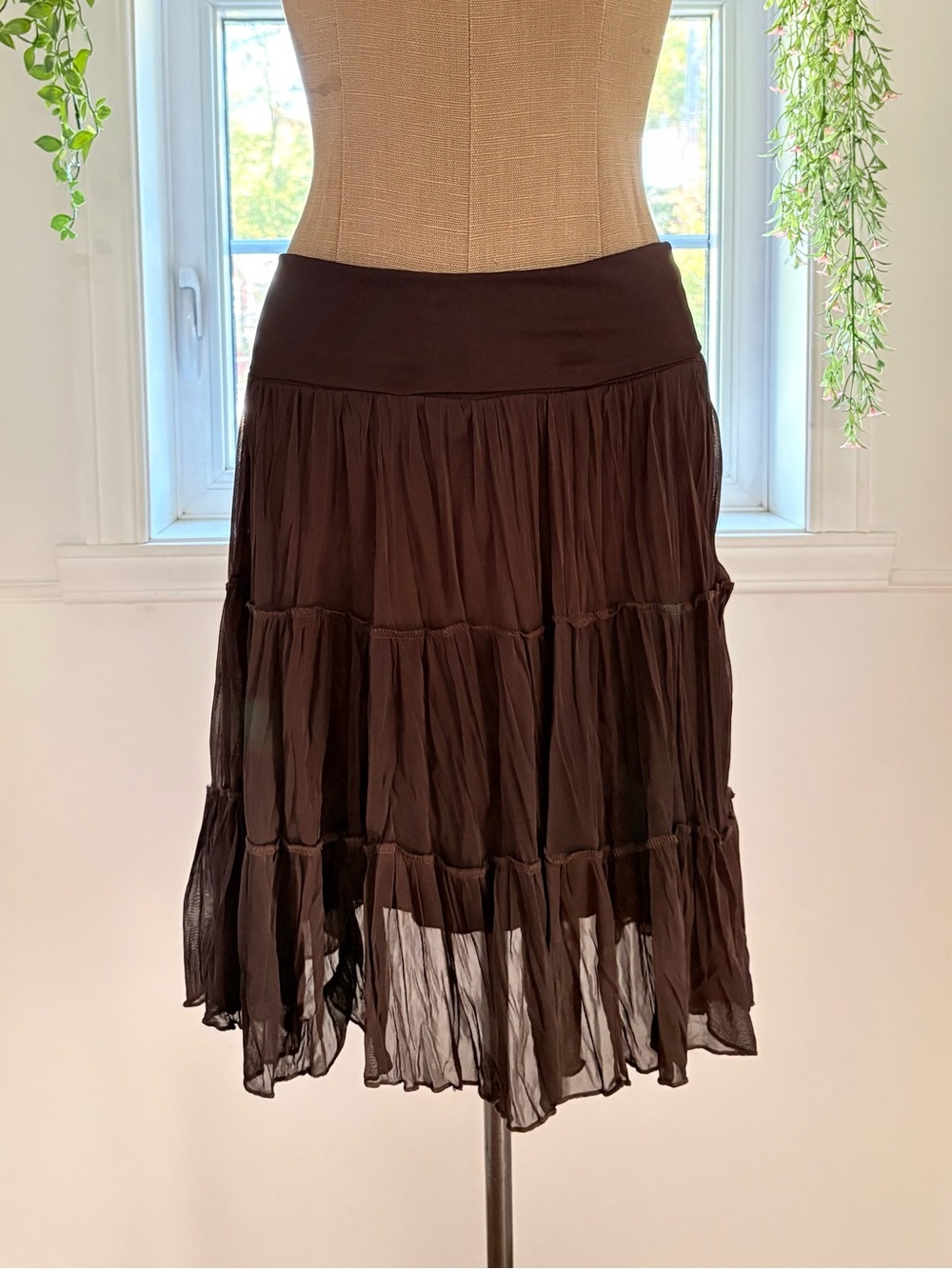 twik Brown Tiered Midi Skirt